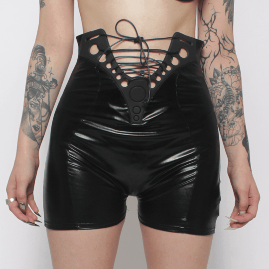 CYBAURA CORSET PANTS BLACK WET LOOK