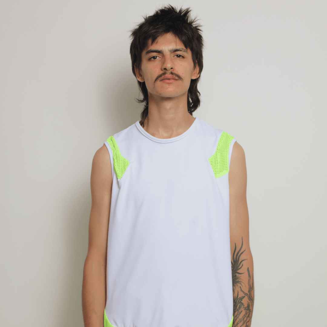 MESHED UP VEST WHITE / YELLOW