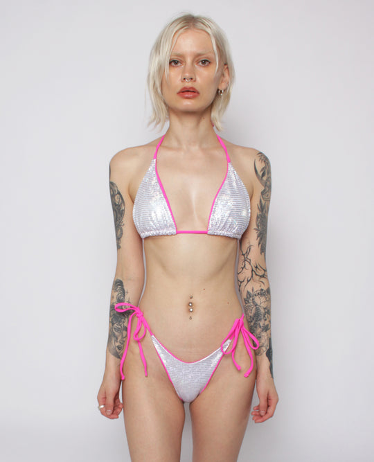 NEON STRING BIKINI DISCO SILVER / PINK