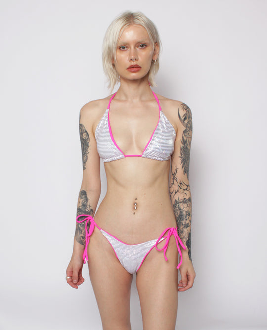 NEON STRING BIKINI DISCO SILVER / PINK