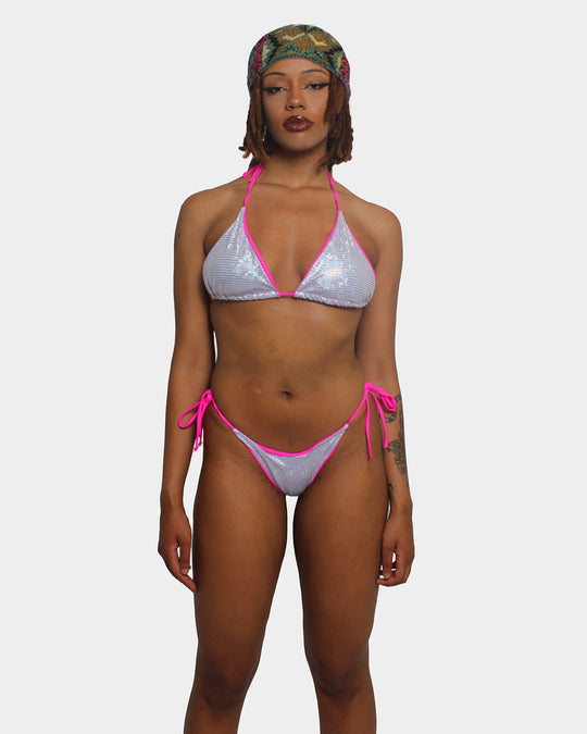 NEON STRING BIKINI DISCO SILVER / PINK