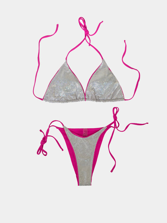 NEON STRING BIKINI DISCO SILVER / PINK