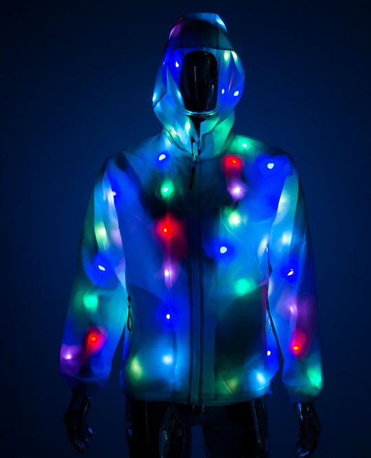 LIGHT UP RAINCOAT - UV REATIVE - MULTI COLOUR LIGHTS