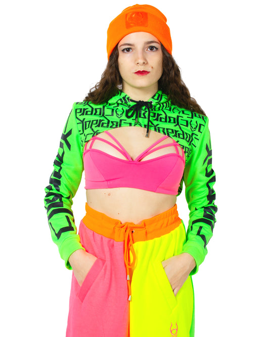 Super Cropped Hoodie Ambigram Fluorescent Green 