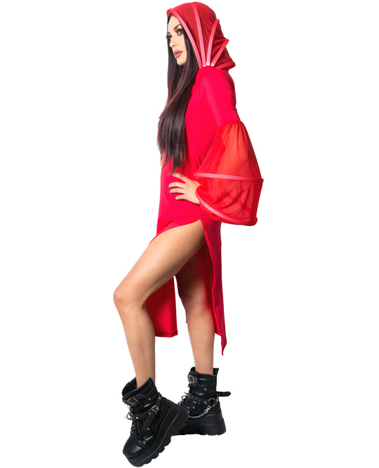 HOODED CAGE DRESS.