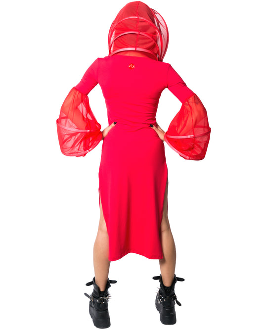 HOODED CAGE DRESS.