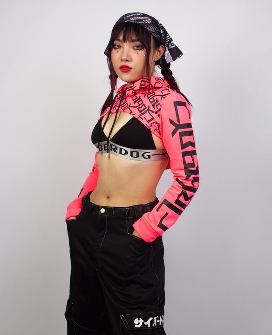 Super Cropped Hoodie Ambigram Fluorescent Pink