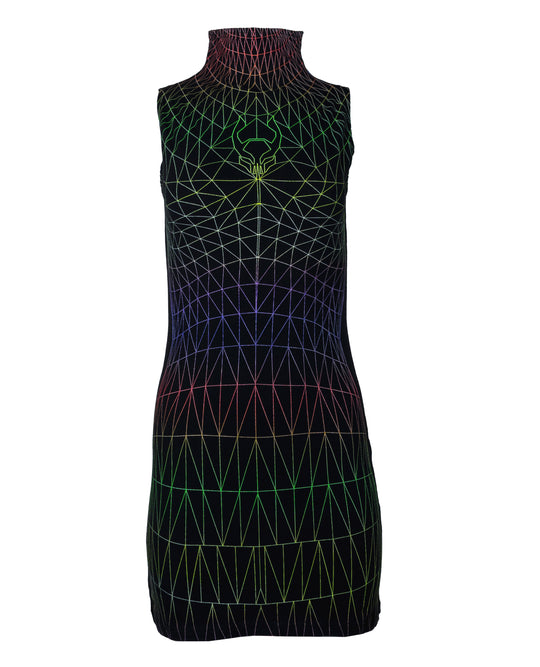 WIREFRAME HI NECK MINI DRESS.
