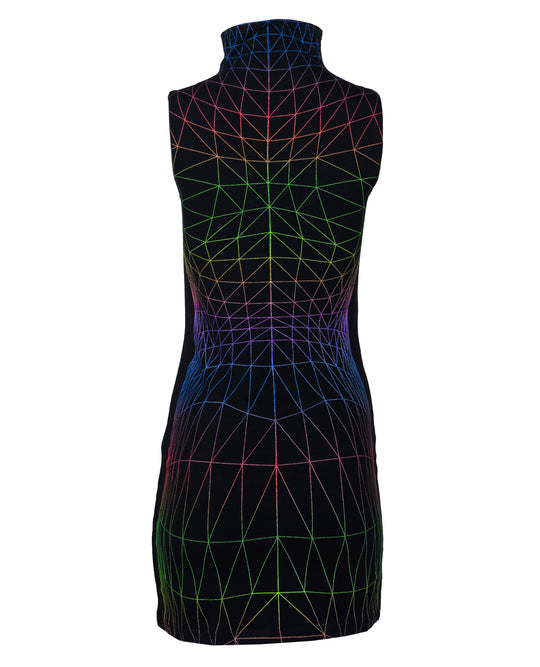WIREFRAME HI NECK MINI DRESS.