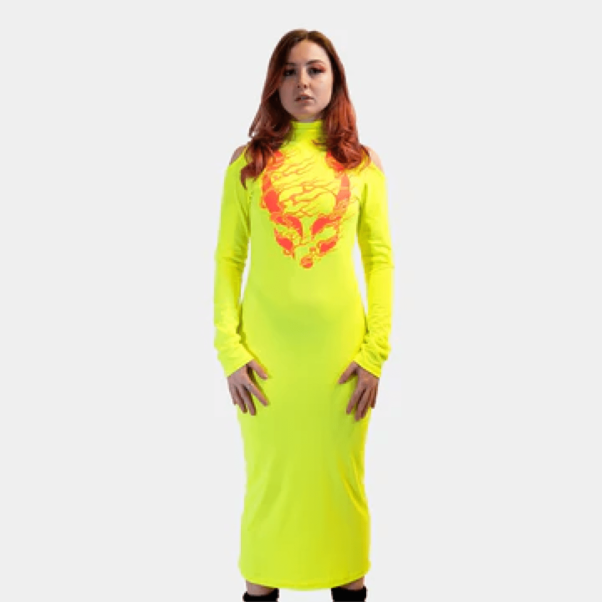 Neon yellow long sleeve dress on sale