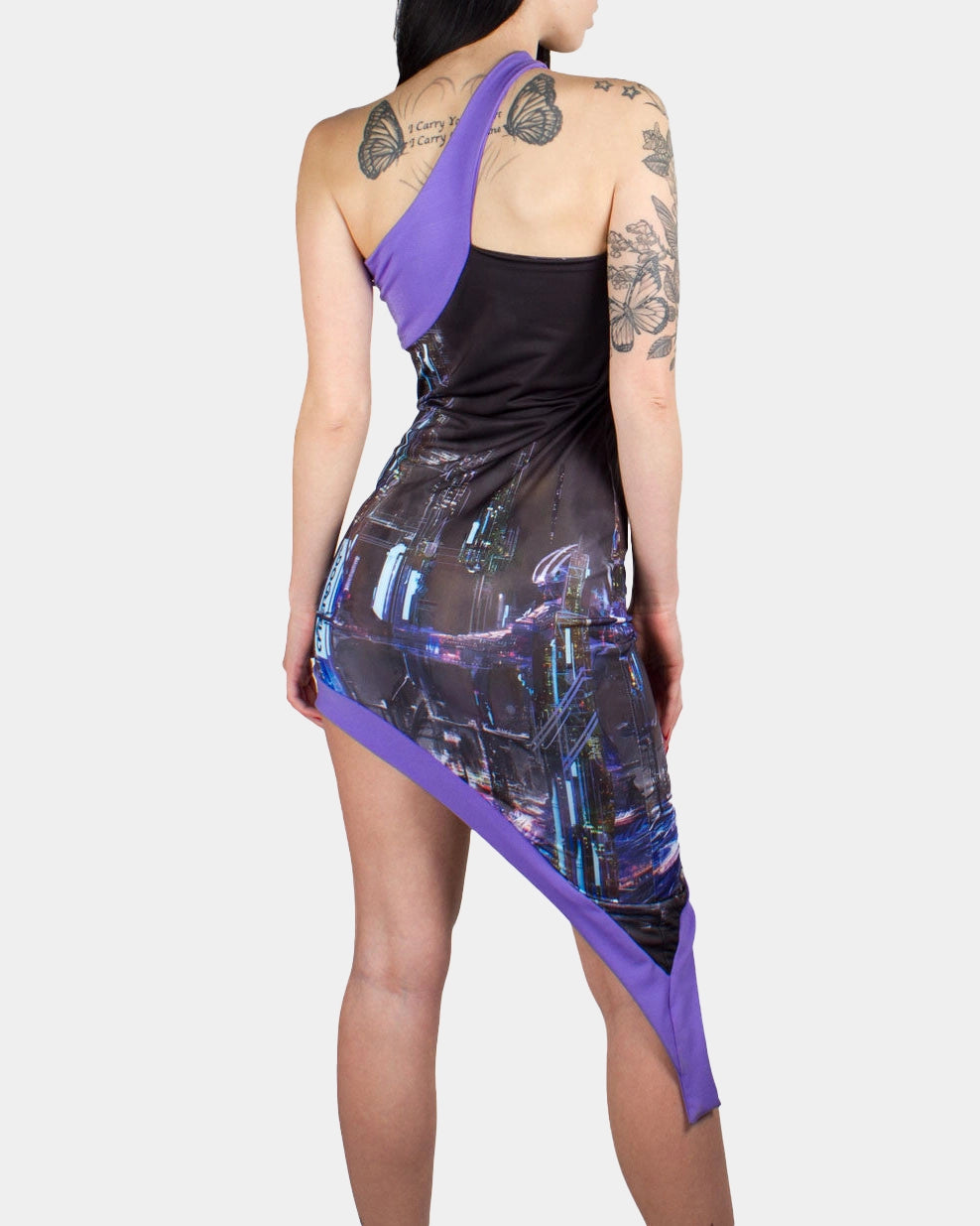 GLADIATOR DRESS CITYSCAPE PURPLE