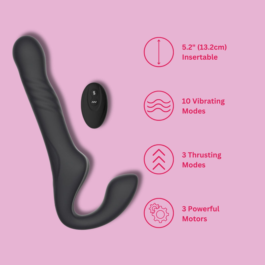 MINA SURGE REMOTE CONTROL THRUSTING & VIBRATING STRAPLESS STRAP ON