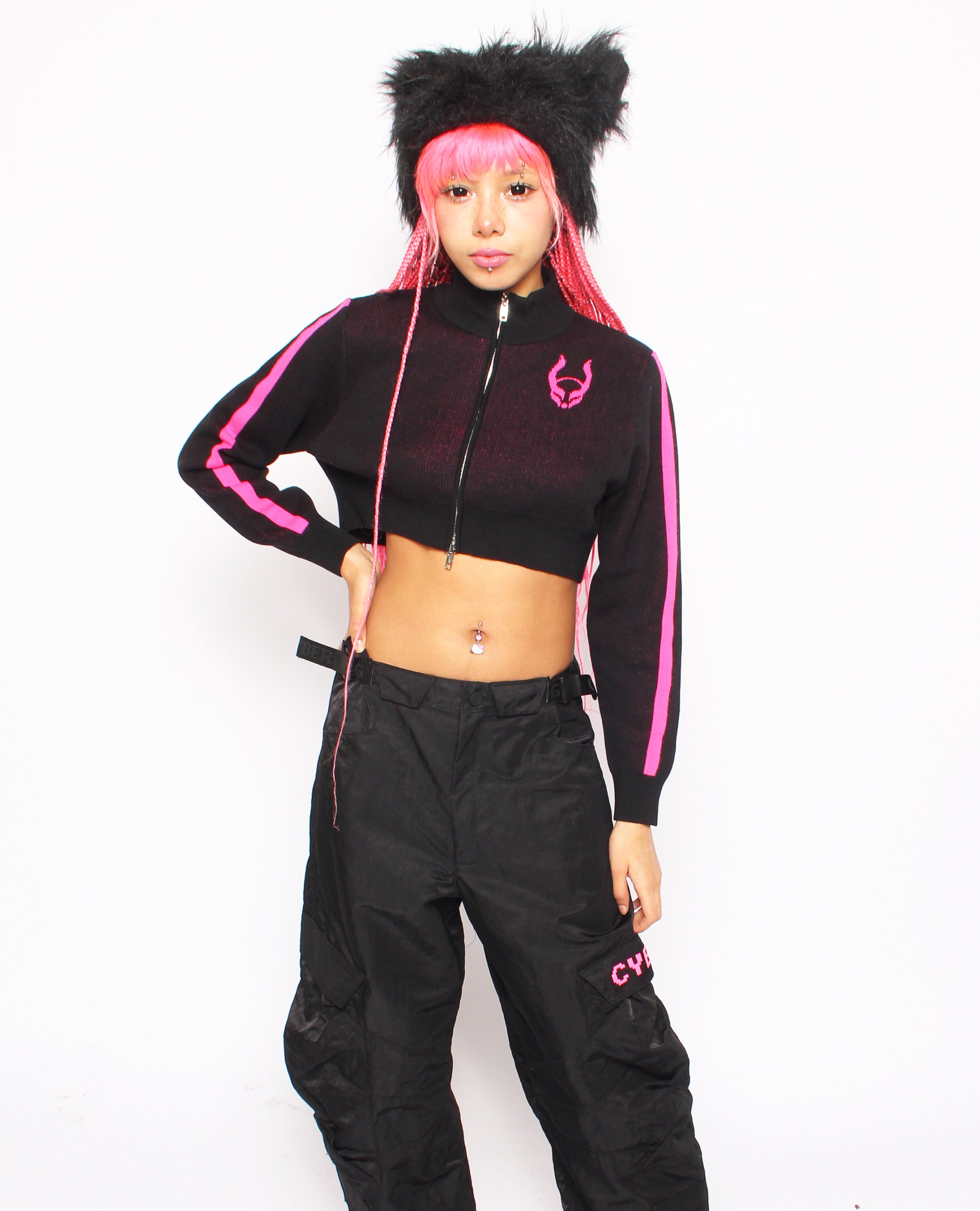 00s ARCHIVE CYBERDOG トップス 黒 Y2K チビT サイバー CROPPED ZIP SWEATER ORIGINALS – Cyberdog