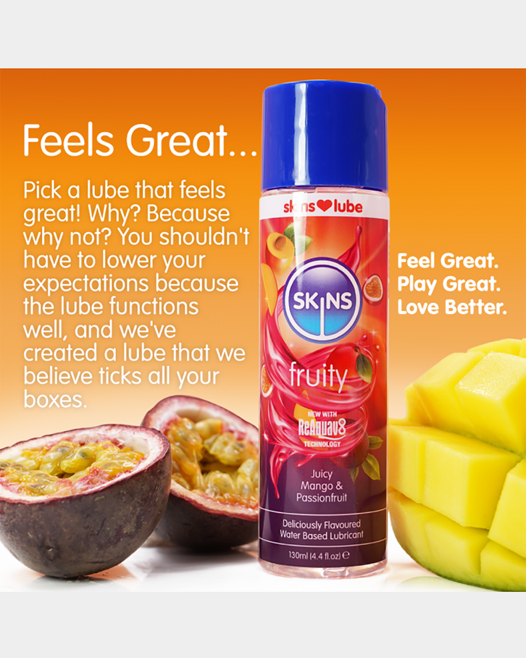 SKINS MANGO & PASSIONFRUIT WATER BASED LUBRICANT 130ml Cyberdog SKINS MANGO & PASSIONFRUIT WATER BASED LUBRICANT 130ml Cyberdog