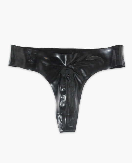 LATEX EXPOSED ZIP MENS THONG