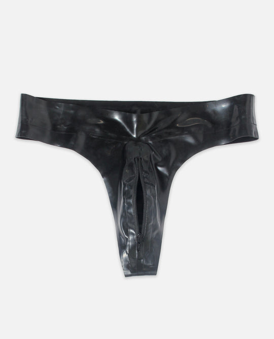 LATEX EXPOSED ZIP MENS THONG