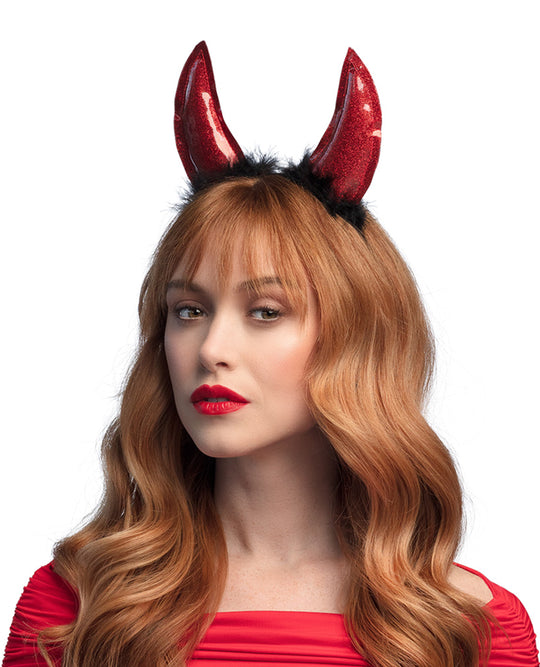 RED GLITTER DEVIL HORNS TIARA