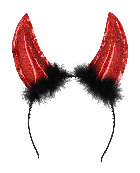 RED GLITTER DEVIL HORNS TIARA