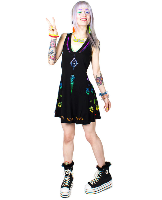 ALIEN BUDDHA FLARE DRESS.