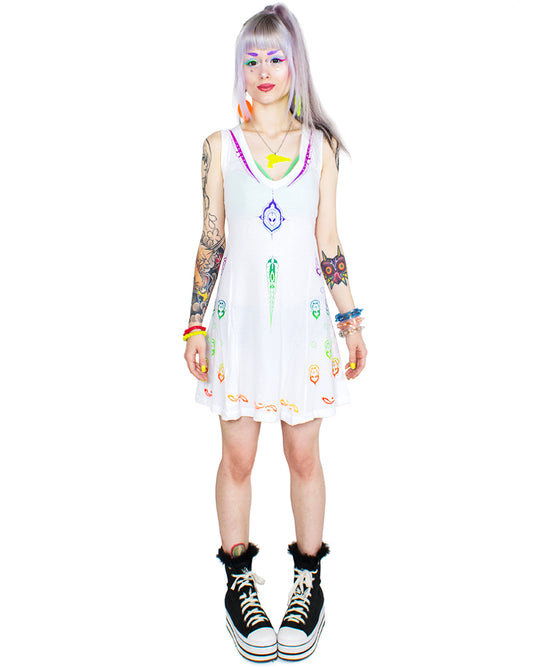 ALIEN BUDDHA FLARE DRESS.