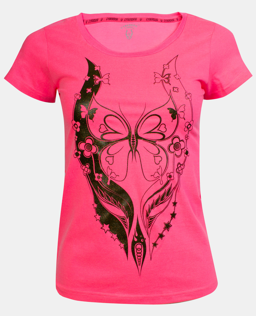 GIRLS BLOSSOM LOGO T-SHIRT FLUO PINK GLITTER FRONT