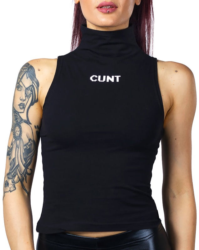 WOMENS HIGH NECK CUNT TOP.