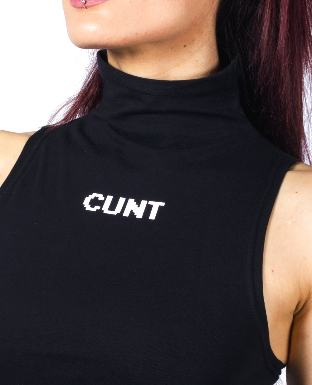 WOMENS HIGH NECK CUNT TOP.