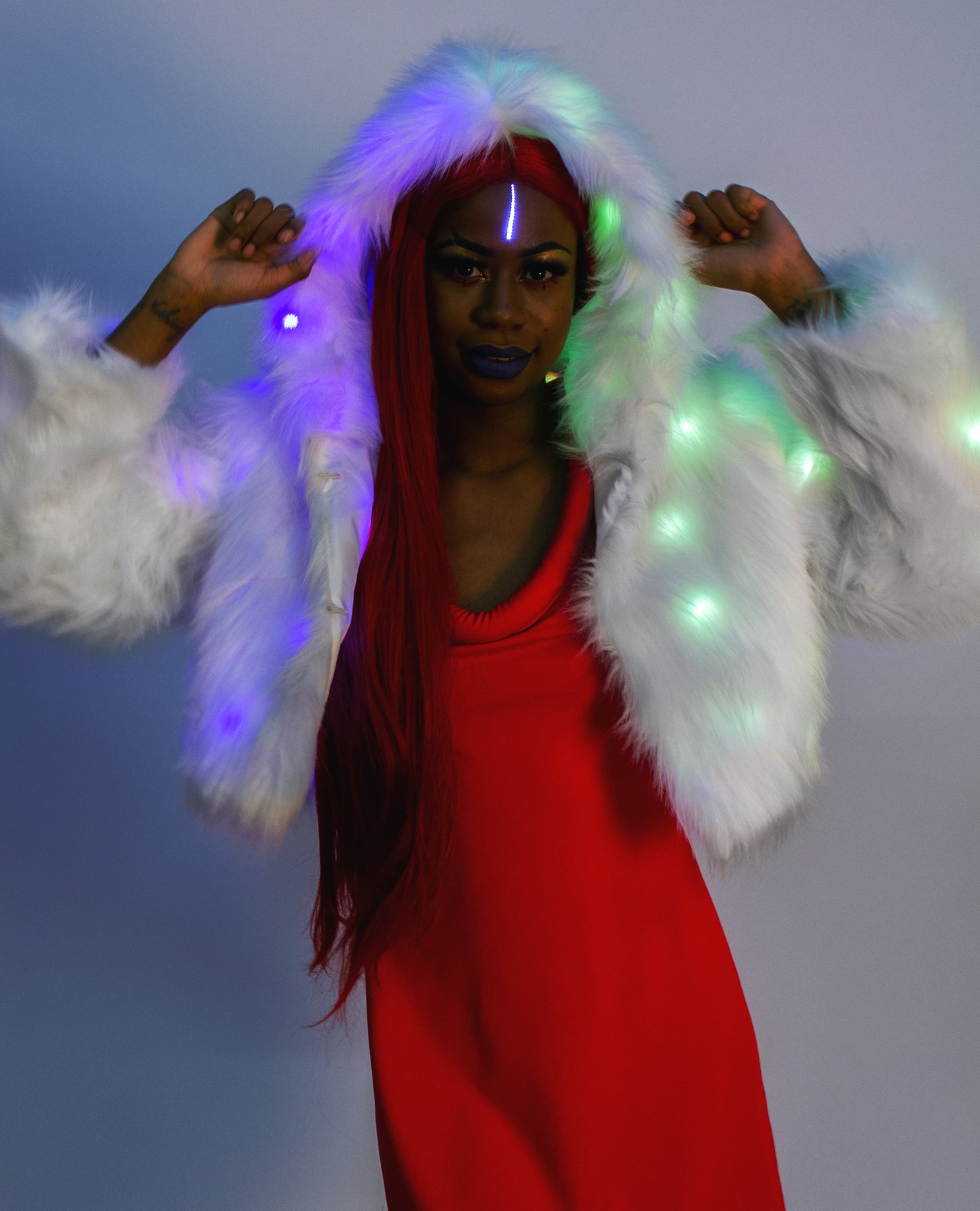 LED CROP FUR JACKET Cyberdog London by Cyberdog Rave clothing