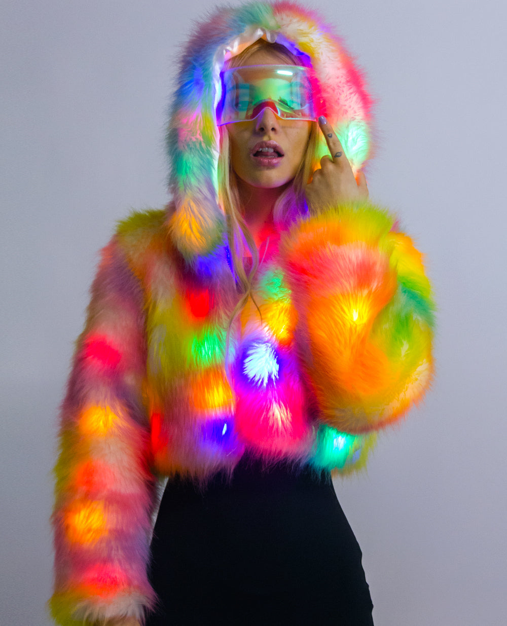 LED CROP FUR JACKET Cyberdog London by Cyberdog Rave clothing