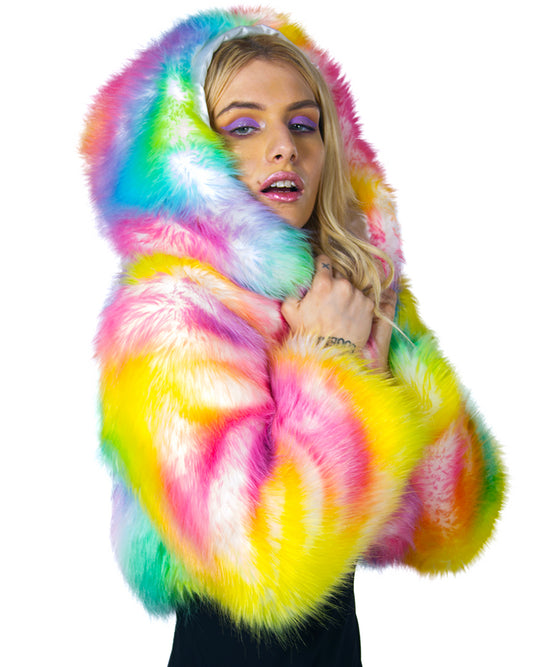 LED CROP FUR JACKET.