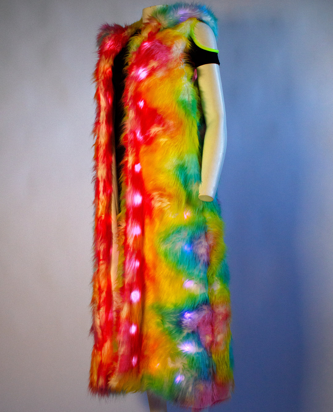 LIGHT UP FUR GILET LONG MULTI SIDE