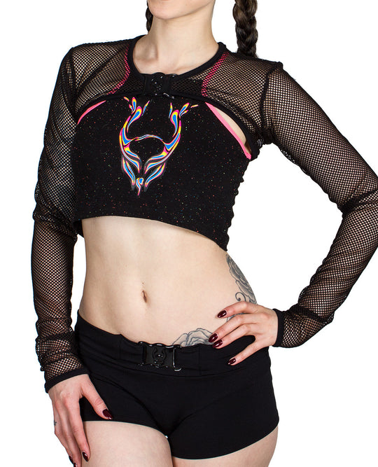 ROCKER MESH SHRUG.