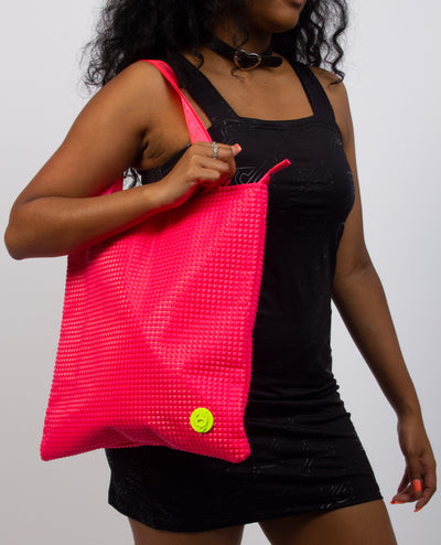 NEON PINK RUBBERIZED SHOPPER BAG